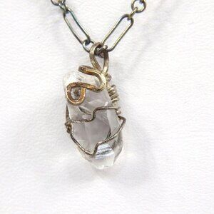 VTG 925 Sterling Silver Necklace 21in Wire Wrapped Quartz Crystal Pendant 5g USA